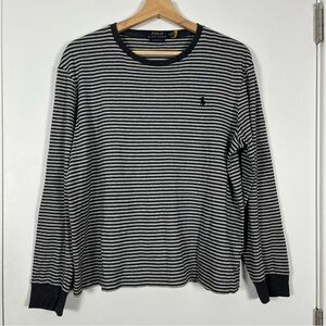 Polo Ralph Lauren Men's Pullover Sweater Size M Slim Fit Gray Striped Preppy